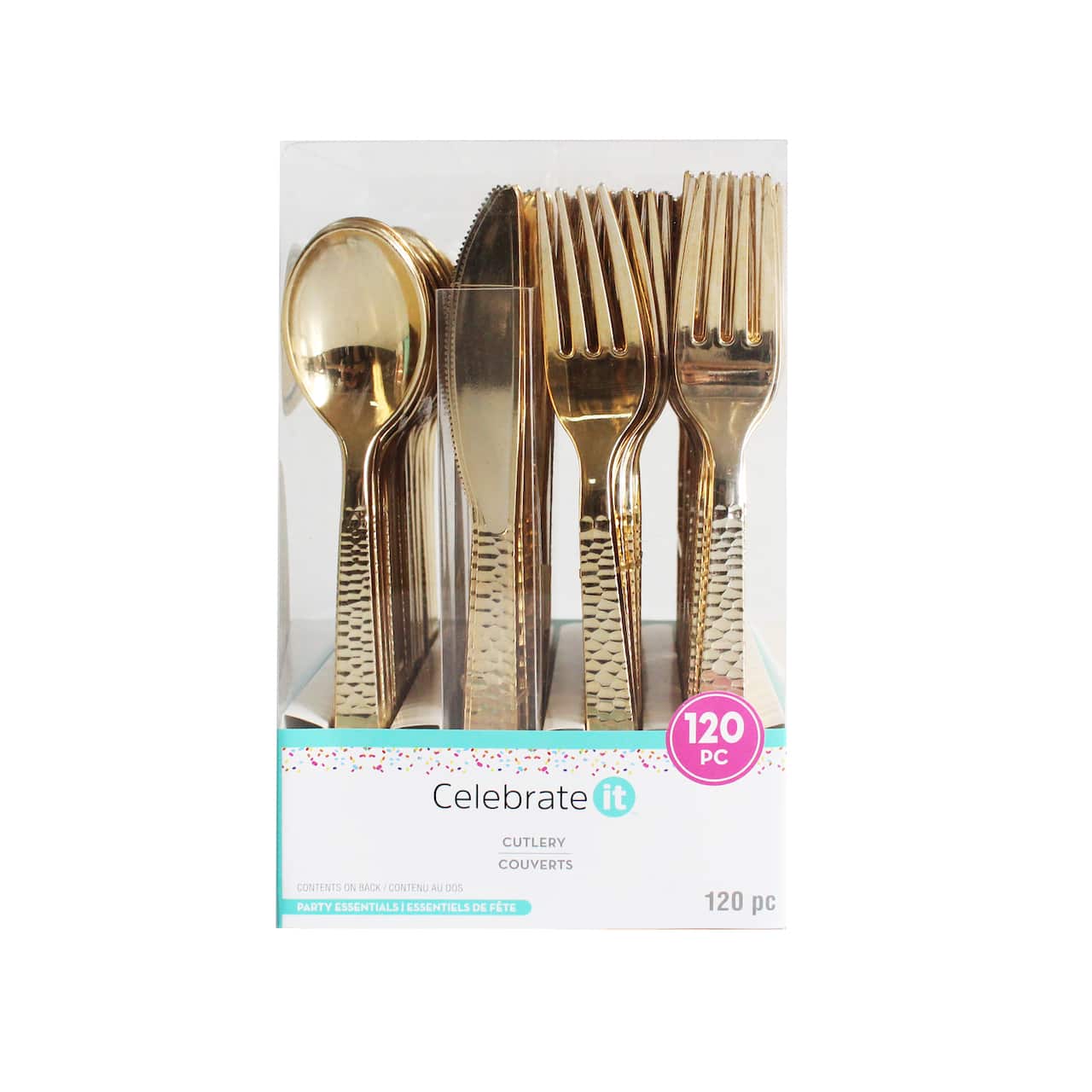 Gold Hammered Plastic Cutlery Set by Celebrate It&#x2122;, 120ct.